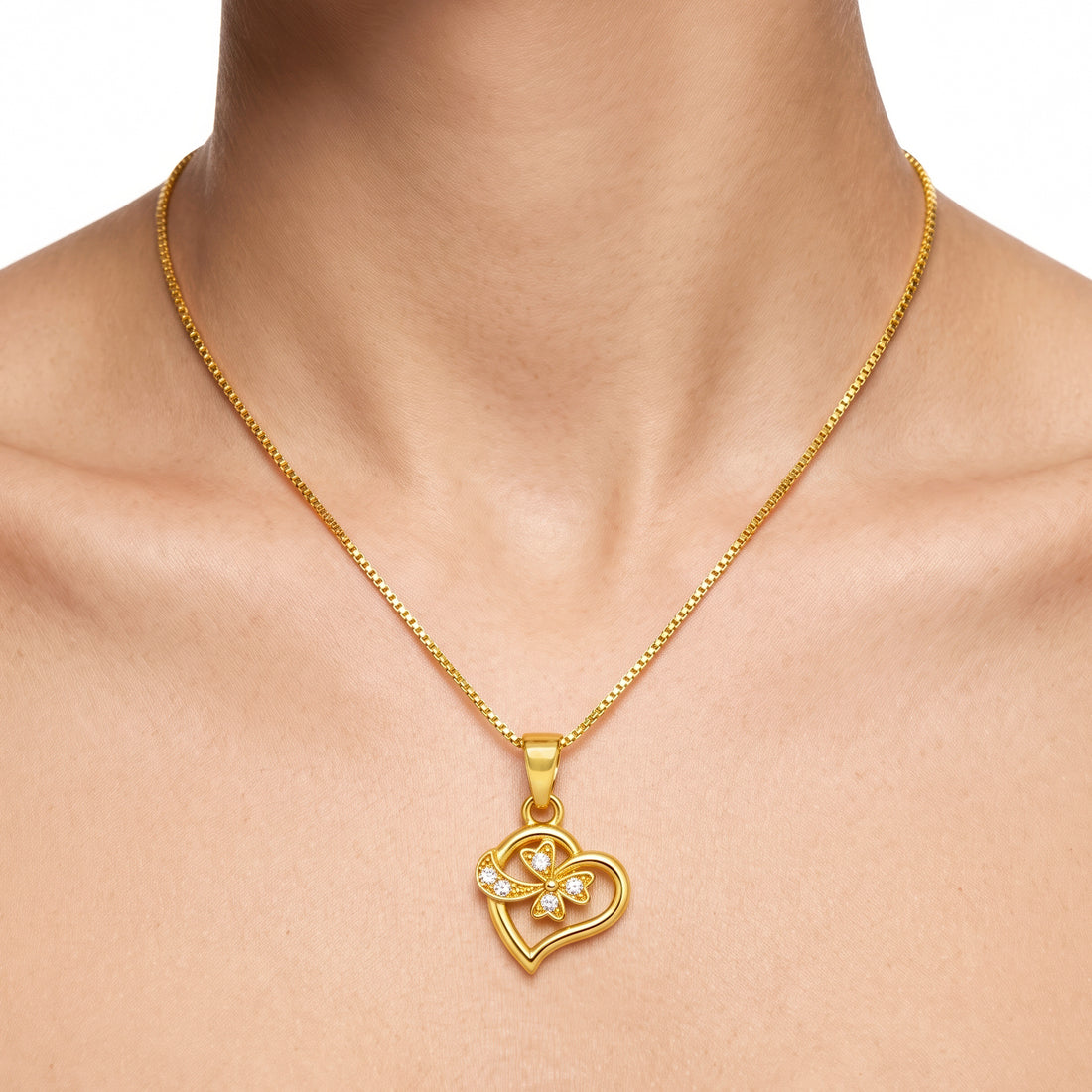 PRAO Necklace Anti-Tarnish Floral Heart Chain