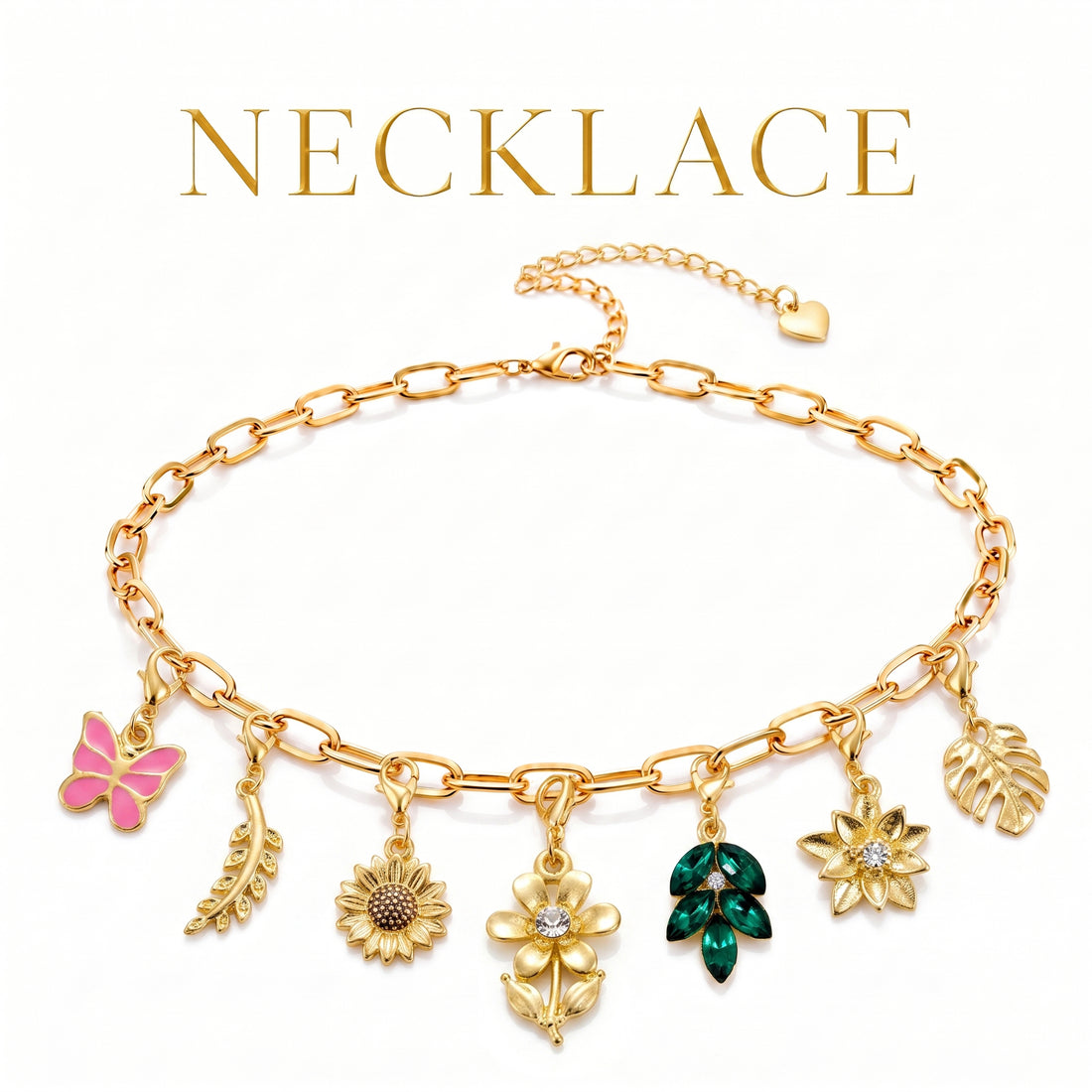 PRAO BOTANICAL CHARMS COMBO ✨ Anti-Tarnish Gold Plated Necklace, Bracelet, Ring, Earrings & 7 Detachable Charms (Complete Set)