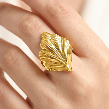 PRAO Ring Anti-Tarnish Leaf Texture (Adjustable Size)