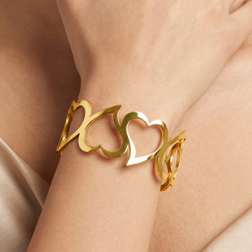 PRAO Bracelet Anti-Tarnish Open Heart Broad Bangle (Adjustable Size)