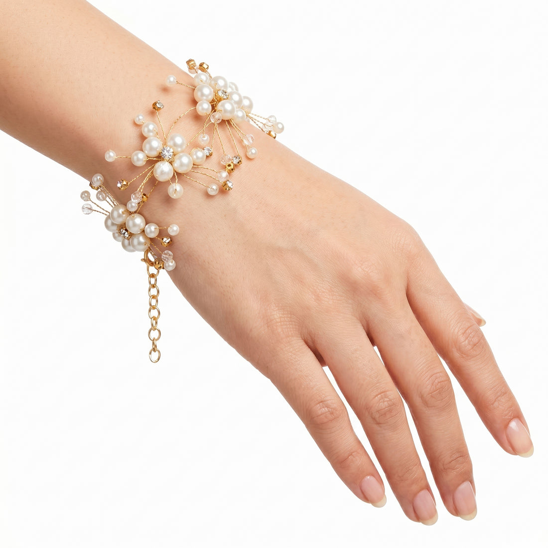 PRAO Bracelet Anti-Tarnish Multi-Layered Starburst Pearl & Crystal Bangle (Adjustable Size)