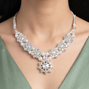 PRAO Necklace Anti-Tarnish Floral Crystal Choker
