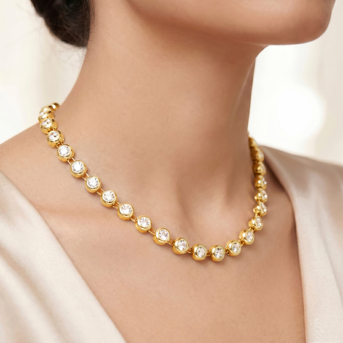 PRAO Necklace Anti-Tarnish Studded Single-Line Chain