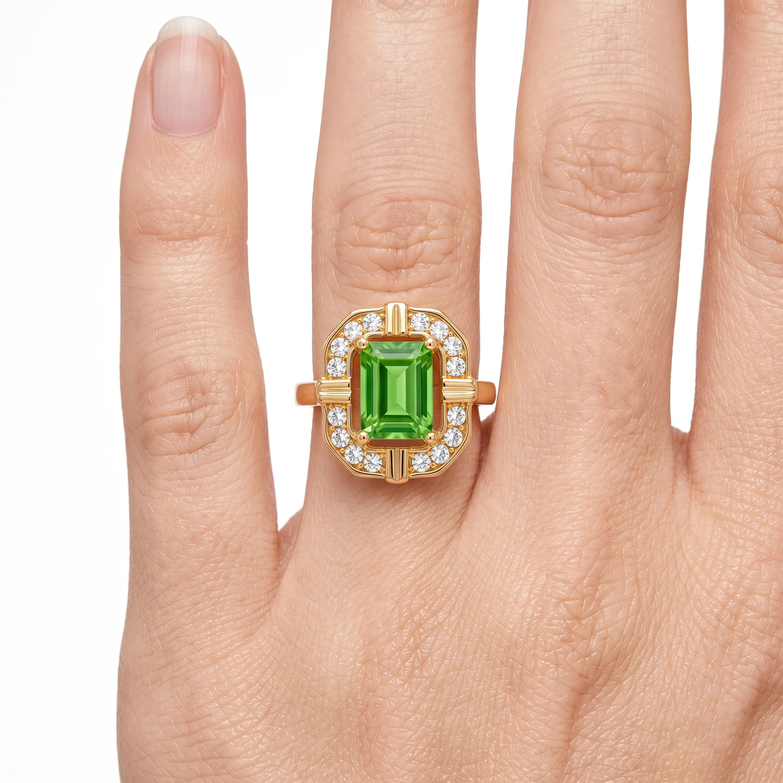 PRAO Ring Anti-Tarnish Green Halo Crystal (Adjustable Size)