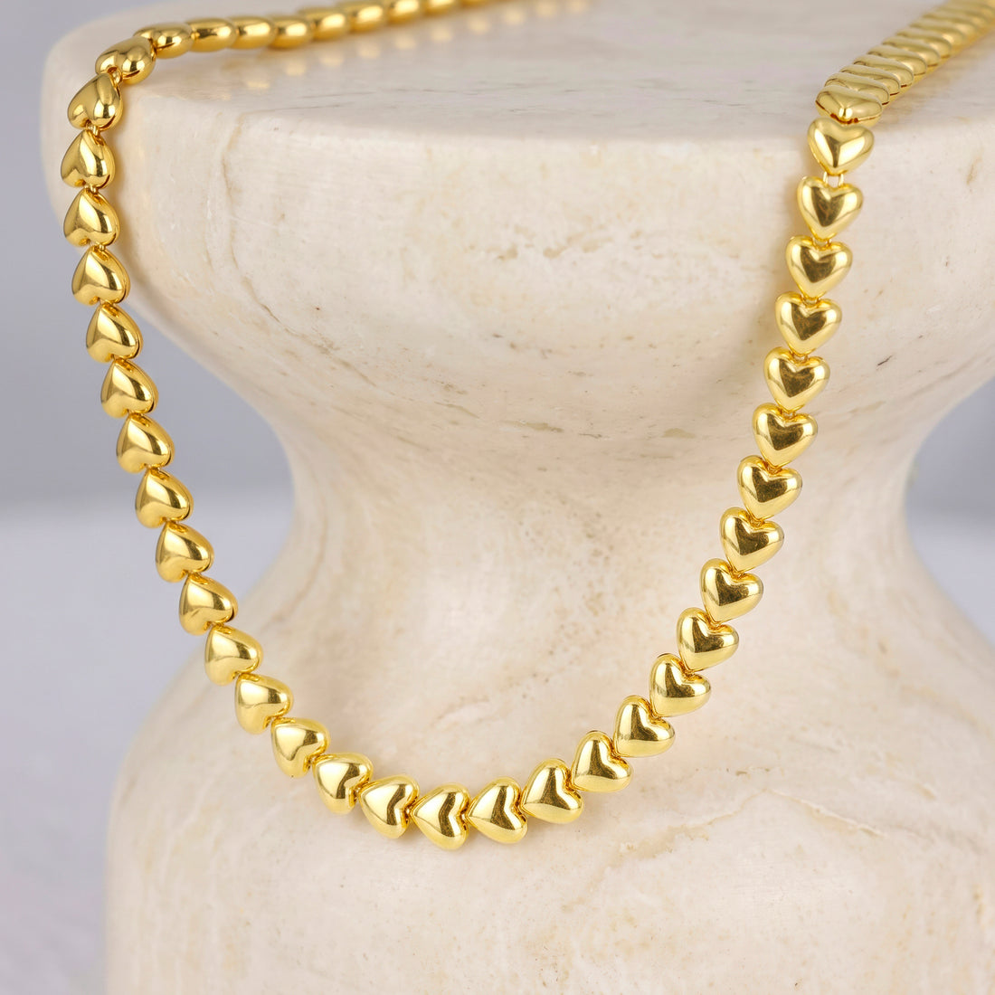 PRAO Necklace Anti-Tarnish Gold Plated Heart Link Chain