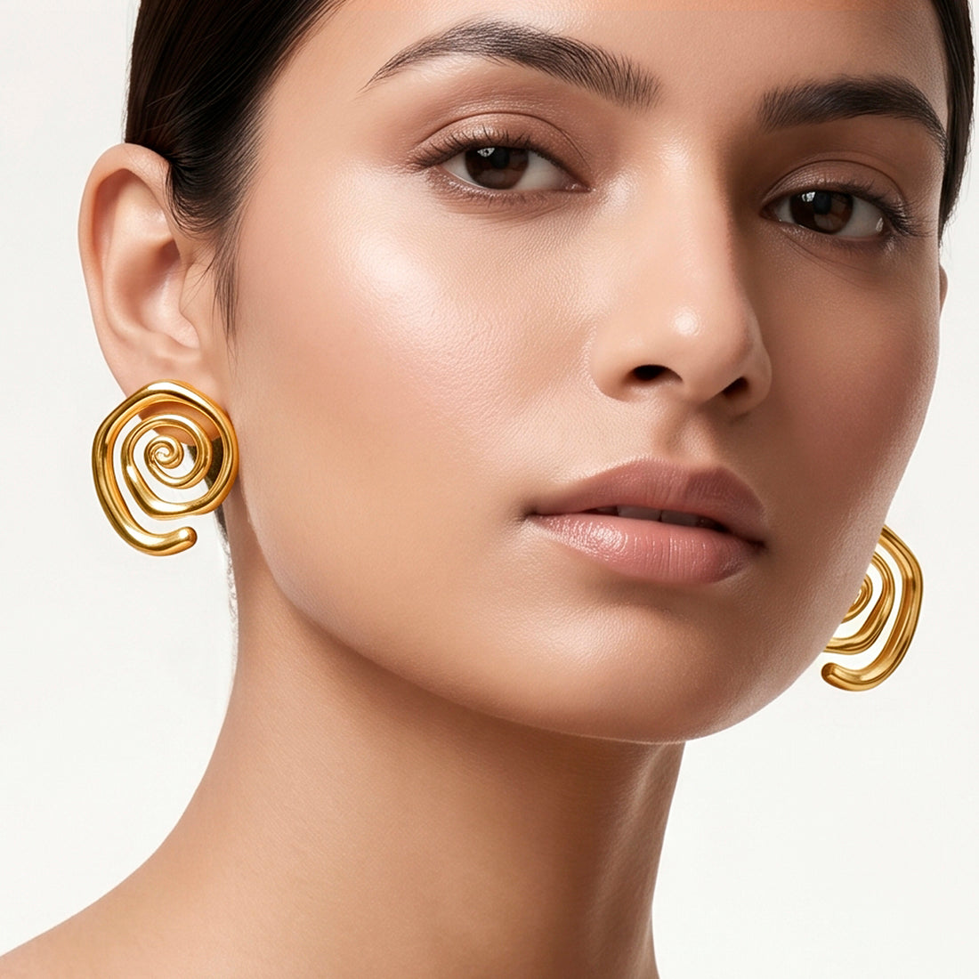 PRAO Earrings Anti-Tarnish Molten Spiral Statement