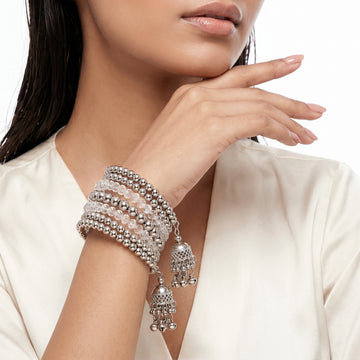 PRAO Bracelet Anti-Tarnish Spiral Crystal Beads Jhumka (Adjustable Size)