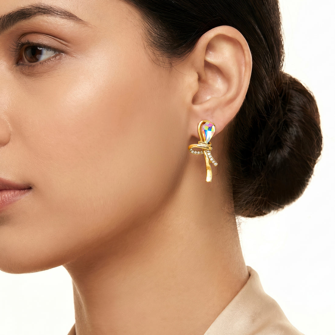 PRAO Earrings Anti-Tarnish Mini Knotted Rainbow Crystal Studs