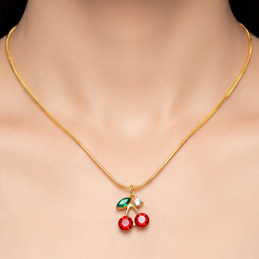 PRAO Necklace Anti-Tarnish Crystal Cherry Pendant