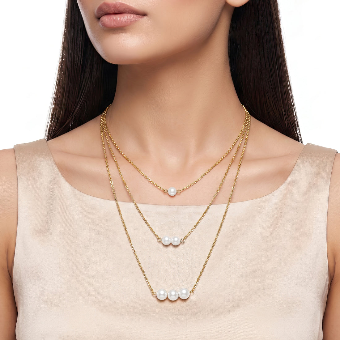 PRAO Necklace Anti-Tarnish Gold Plated Multilayered Pearls Set