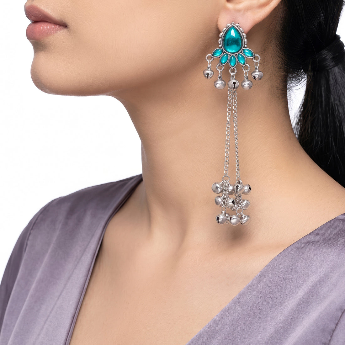 PRAO Earrings Anti-Tarnish Green Floral Dangles
