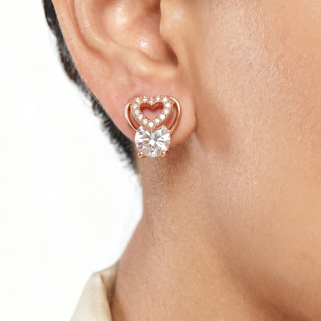 PRAO Earrings Anti-Tarnish Crystal Heart Studs