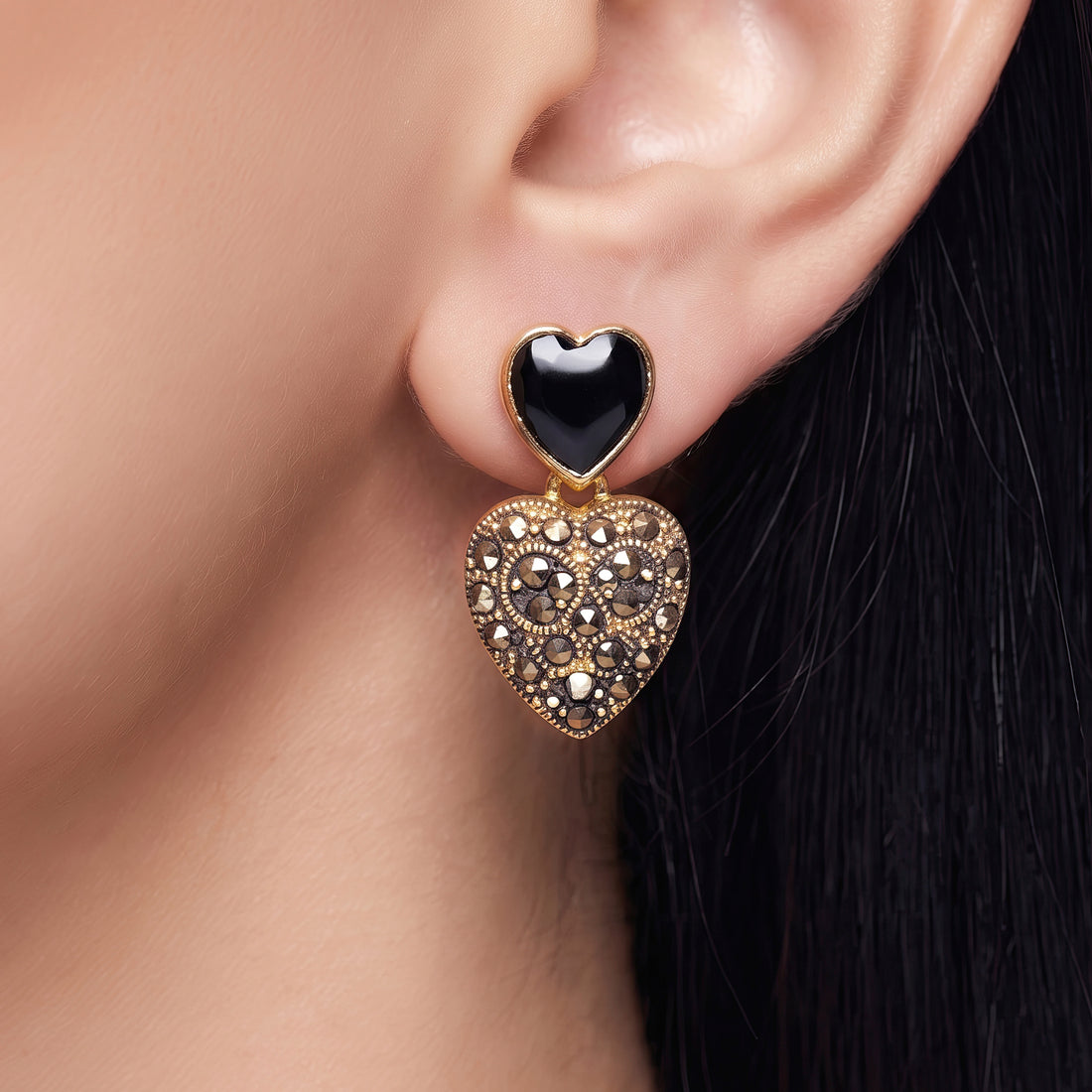 PRAO Earrings Anti-Tarnish Black Heart Dangles