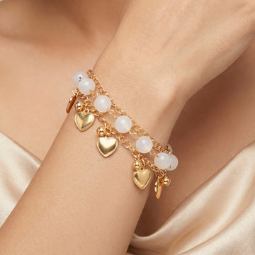 PRAO Bracelet Anti-Tarnish White Bead Heart Charm (Adjustable Size)