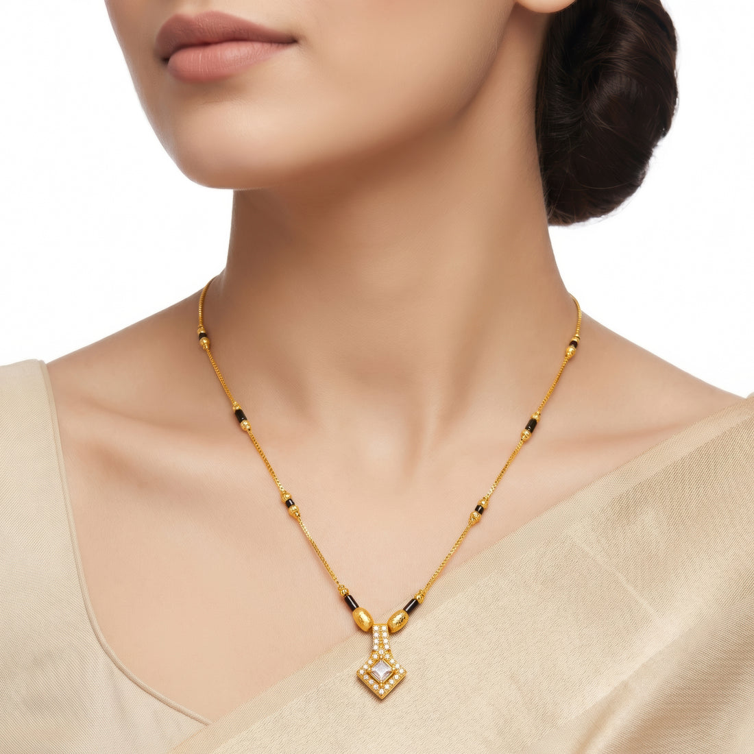 PRAO Necklace Anti-Tarnish Diamond Shape Crystal Mangalsutra