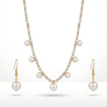 PRAO Necklace Anti-Tarnish Rhinestone And Faux Pearl Set With Earrings
