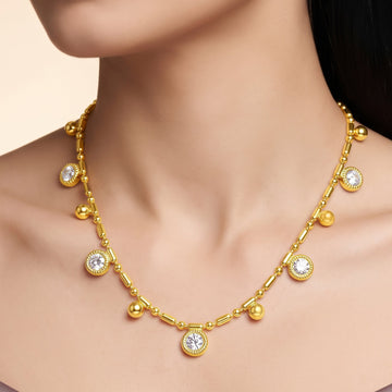 PRAO Necklace Anti-Tarnish Gold Plated Crystal Beads Chain