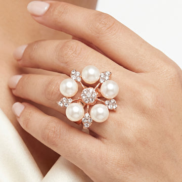 PRAO Ring Anti-Tarnish Pearl Floral (Adjustable Size)