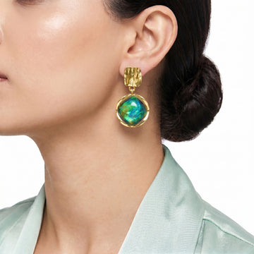 PRAO Earrings Anti-Tarnish Hammered Emerald Stone