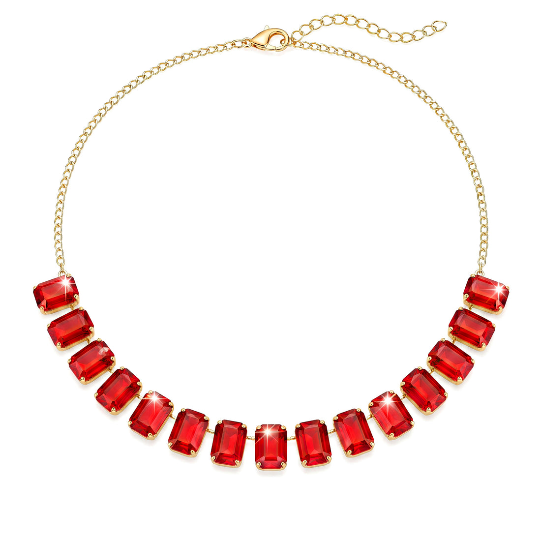 PRAO Necklace Anti-Tarnish Ruby Red Crystals