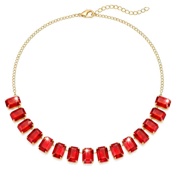 PRAO Necklace Anti-Tarnish Ruby Red Crystals