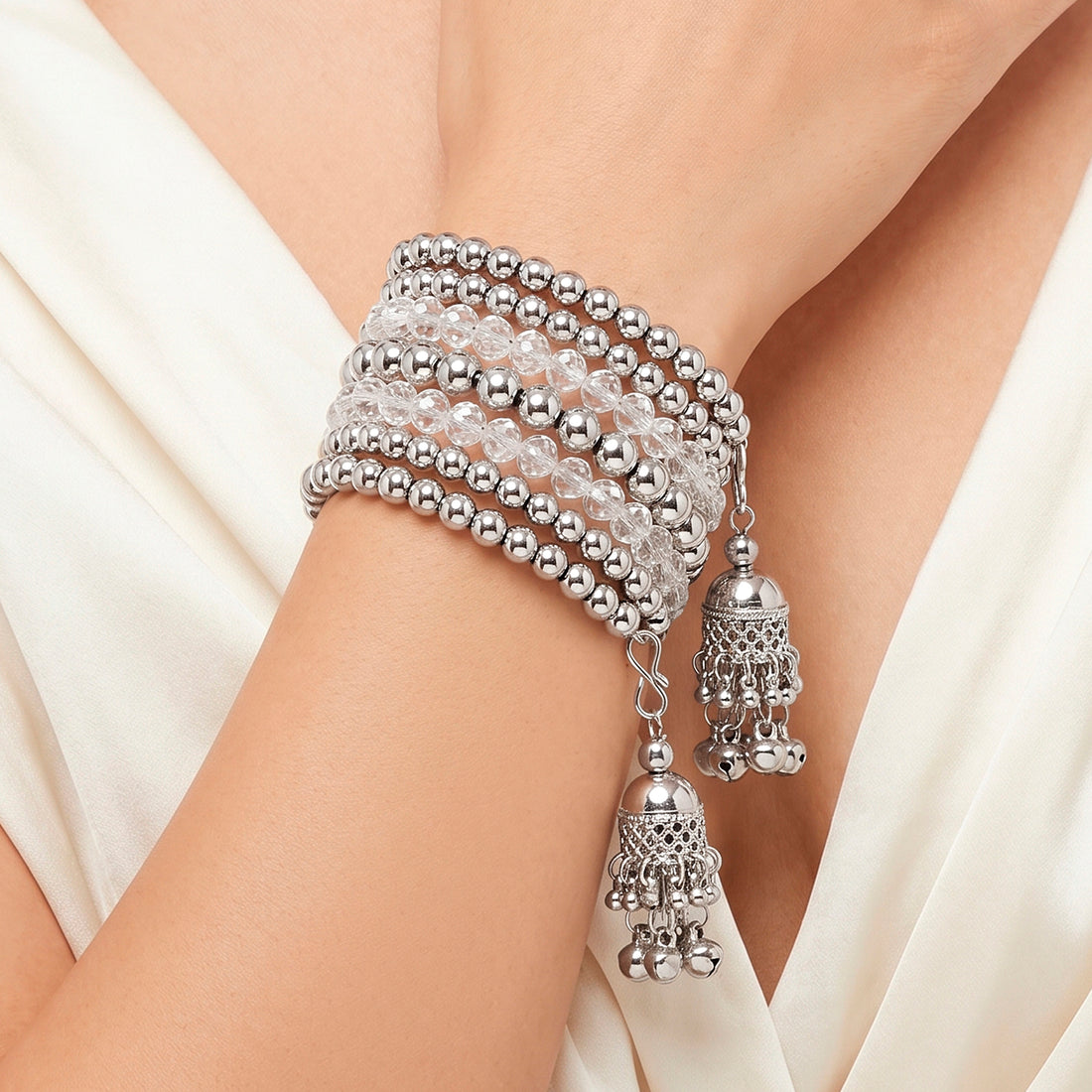 PRAO Bracelet Anti-Tarnish Spiral Crystal Beads Jhumka (Adjustable Size)