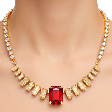 PRAO Necklace Anti-Tarnish Red Crystal Baguette