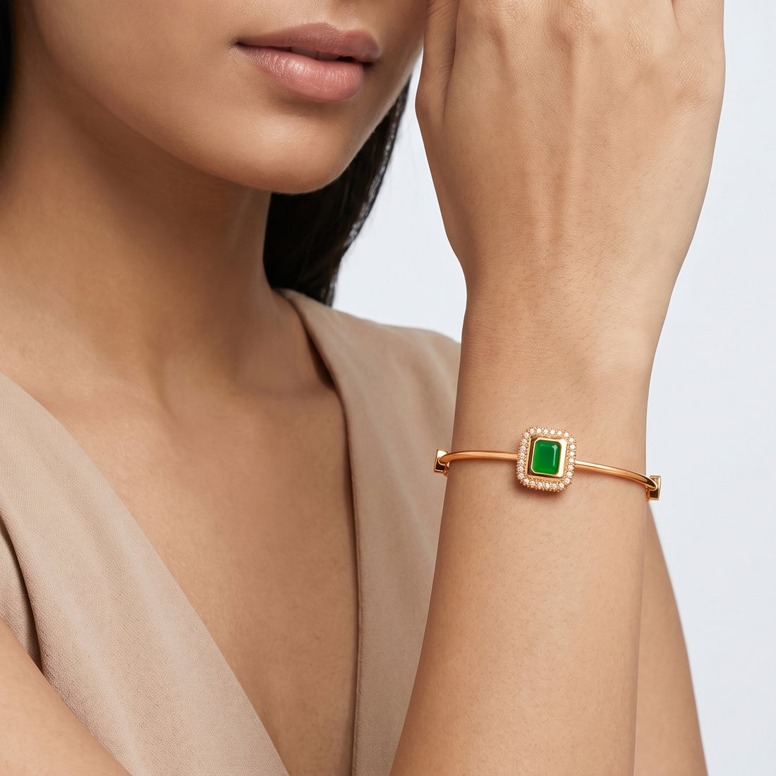 PRAO Bracelet Anti-Tarnish Emerald Crystal Halo (Adjustable Size)