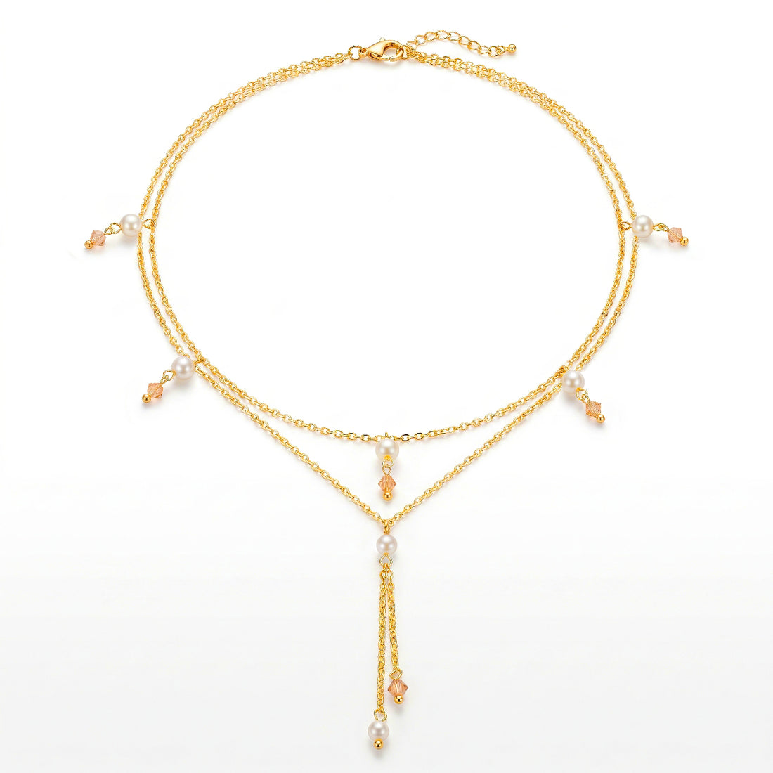 PRAO Necklace Anti-Tarnish Layered Pearl Lariat