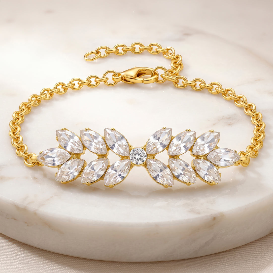 PRAO Bracelet Anti-Tarnish Gold Plated Crystal Leafy-Style (Adjustable Size)