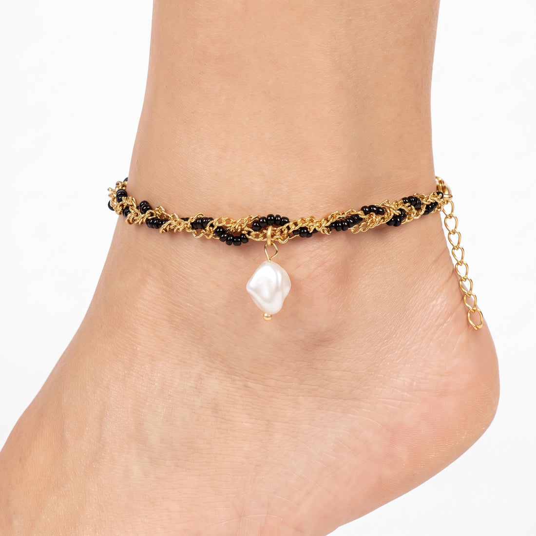 PRAO Anklet Anti-Tarnish Braided Pearl Charm