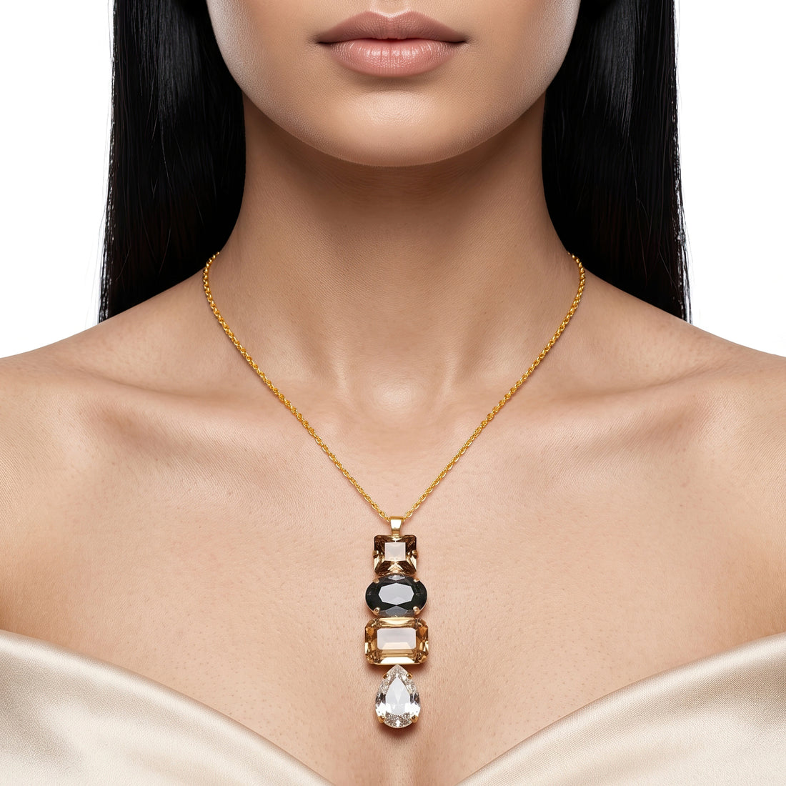 PRAO Necklace Anti-Tarnish Multishape Crystal Drop