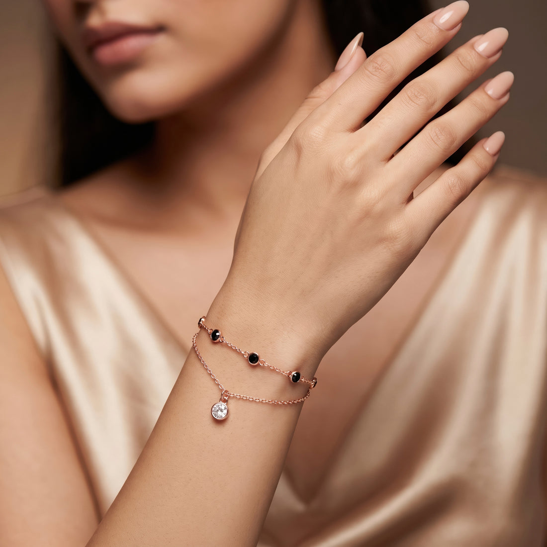 PRAO Bracelet Anti-Tarnish Black Stone Chain (Adjustable Size)