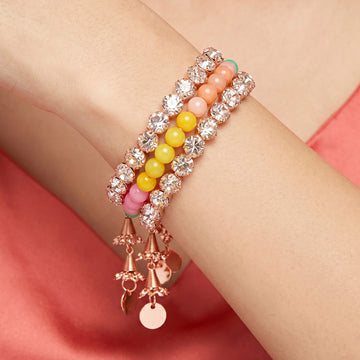 PRAO Bracelet Anti-Tarnish Triple-Row Spiral With Beads And Charms (Adjustable Size)