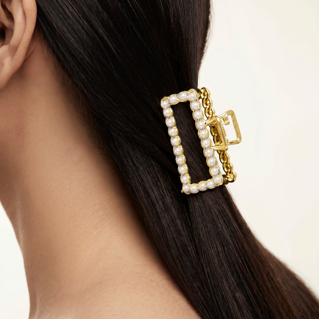 Prao Hair Claw Clip Anti-Tarnish Rectangular Pearl Border