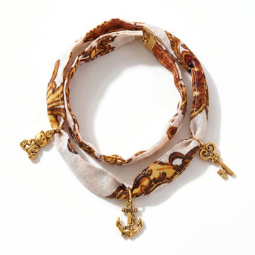 PRAO Necklace Cum Bracelet Anti-Tarnish Convertible With Silky Print And Gold Charms