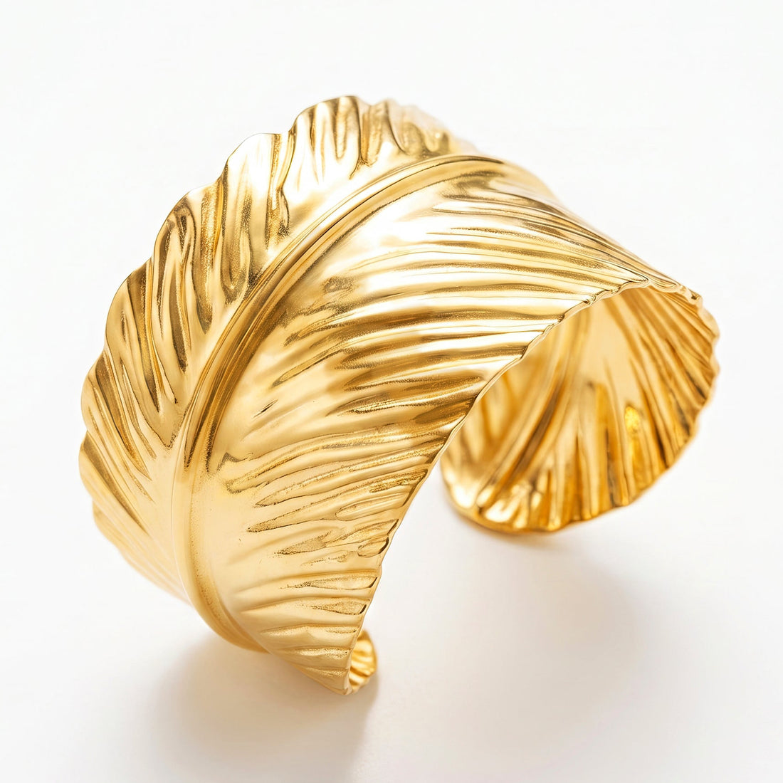 PRAO Bracelet Anti-Tarnish Gold Plated Leaf Bangle (Adjustable Size)
