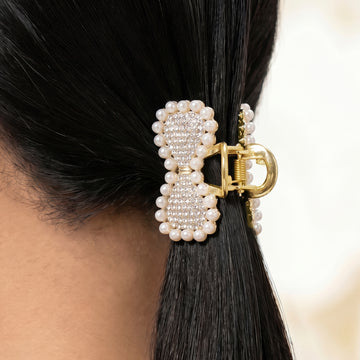PRAO Hair Clutcher Pearl Border Rhinestone