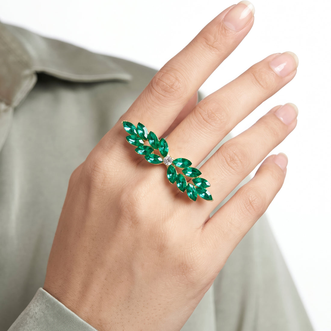 PRAO Ring Anti-Tarnish Marquise Green (Adjustable Size)