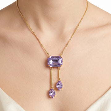 PRAO Necklace Anti-Tarnish Rectangle Purple Crystal Pendant