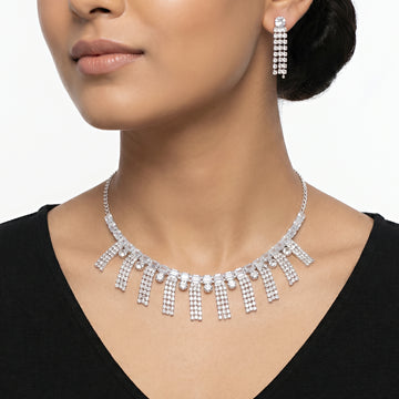 PRAO Necklace Anti-Tarnish Cascading Fringe Curved Drop Set With Earrings