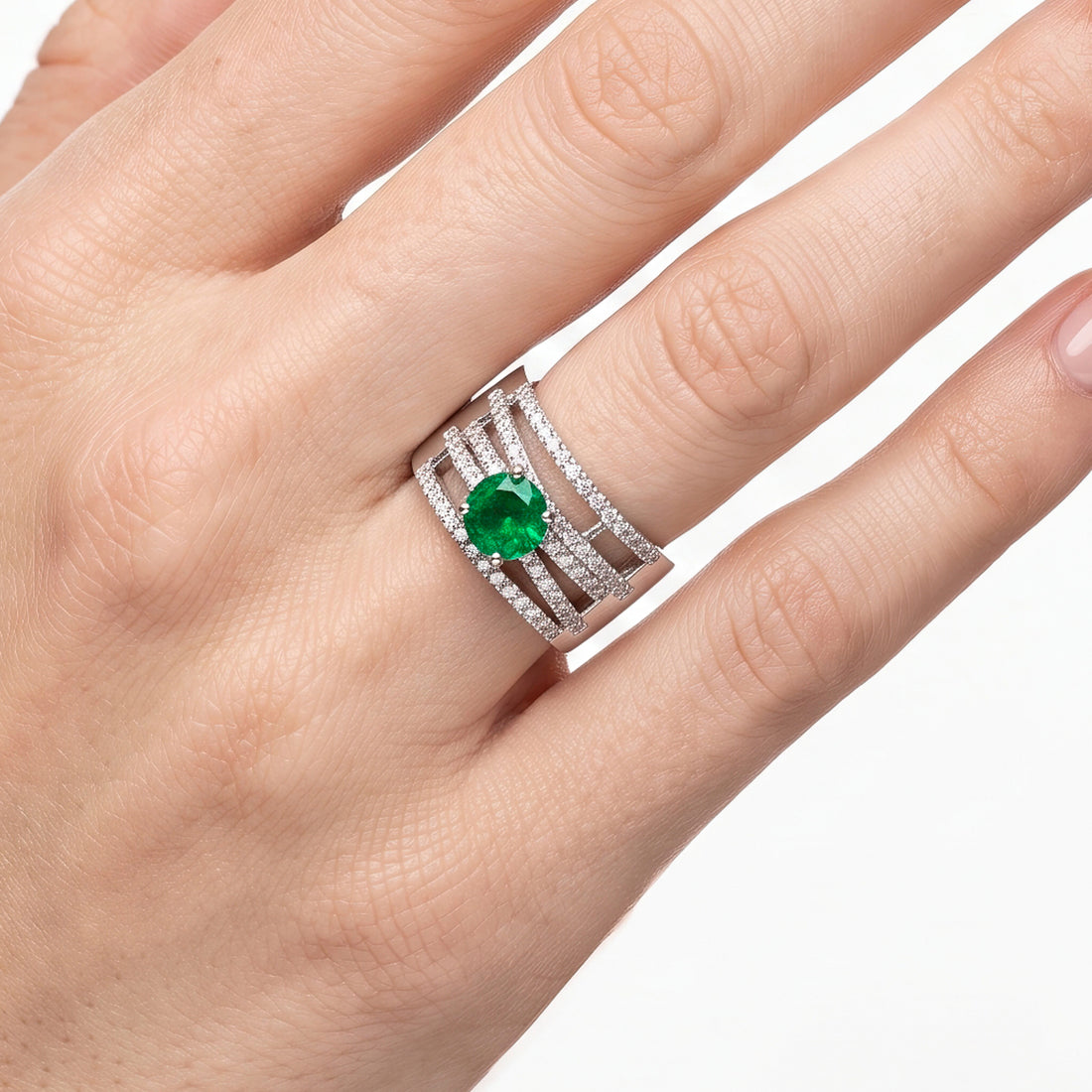 PRAO Ring Anti-Tarnish Green Crystal Band (Adjustable Size)