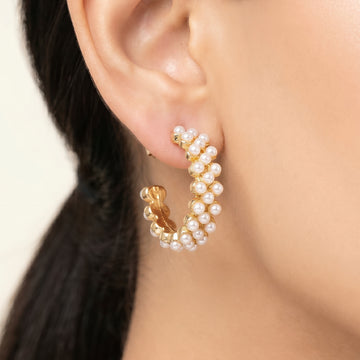 PRAO Earrings Anti-Tarnish Faux Pearl Mini Hoops