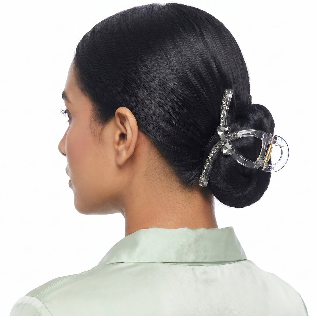 PRAO Hair Claw Clip Black Crystal Bow