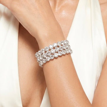 PRAO Bracelet Anti-Tarnish Triple-Row Spiral With Clear Crystals (Adjustable Size)