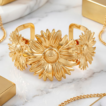 PRAO Bracelet Anti-Tarnish Golden Sunflower Cuff Bangle (Adjustable Size)