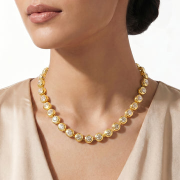 PRAO Necklace Anti-Tarnish Gold Plated Crystals Studded Set