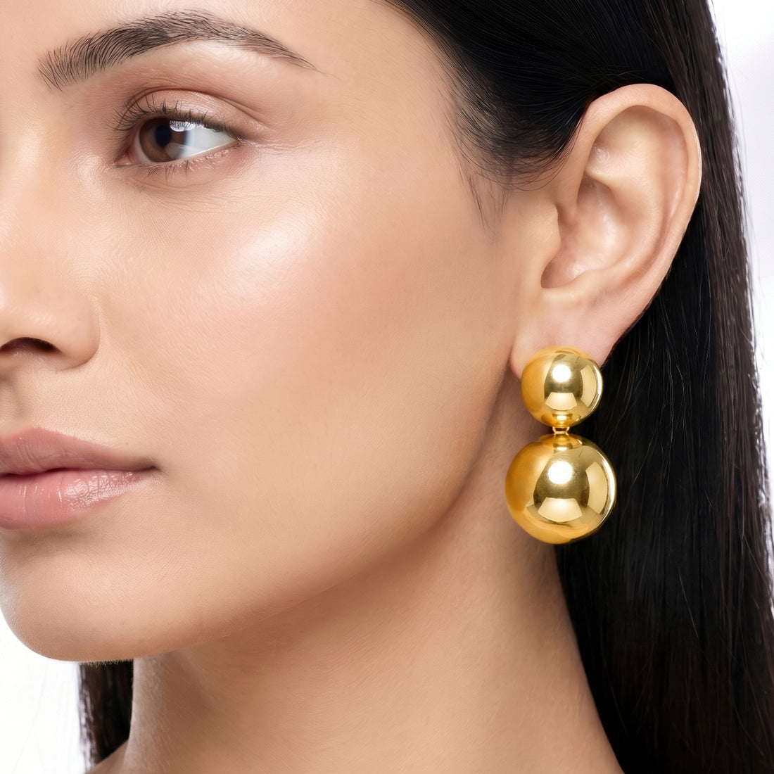 PRAO Earrings Anti-Tarnish Double Ball Drop