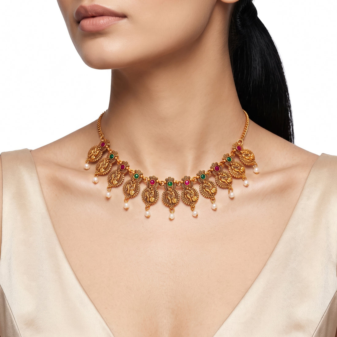 PRAO Necklace Anti-Tarnish Krishna Radha Temple Design