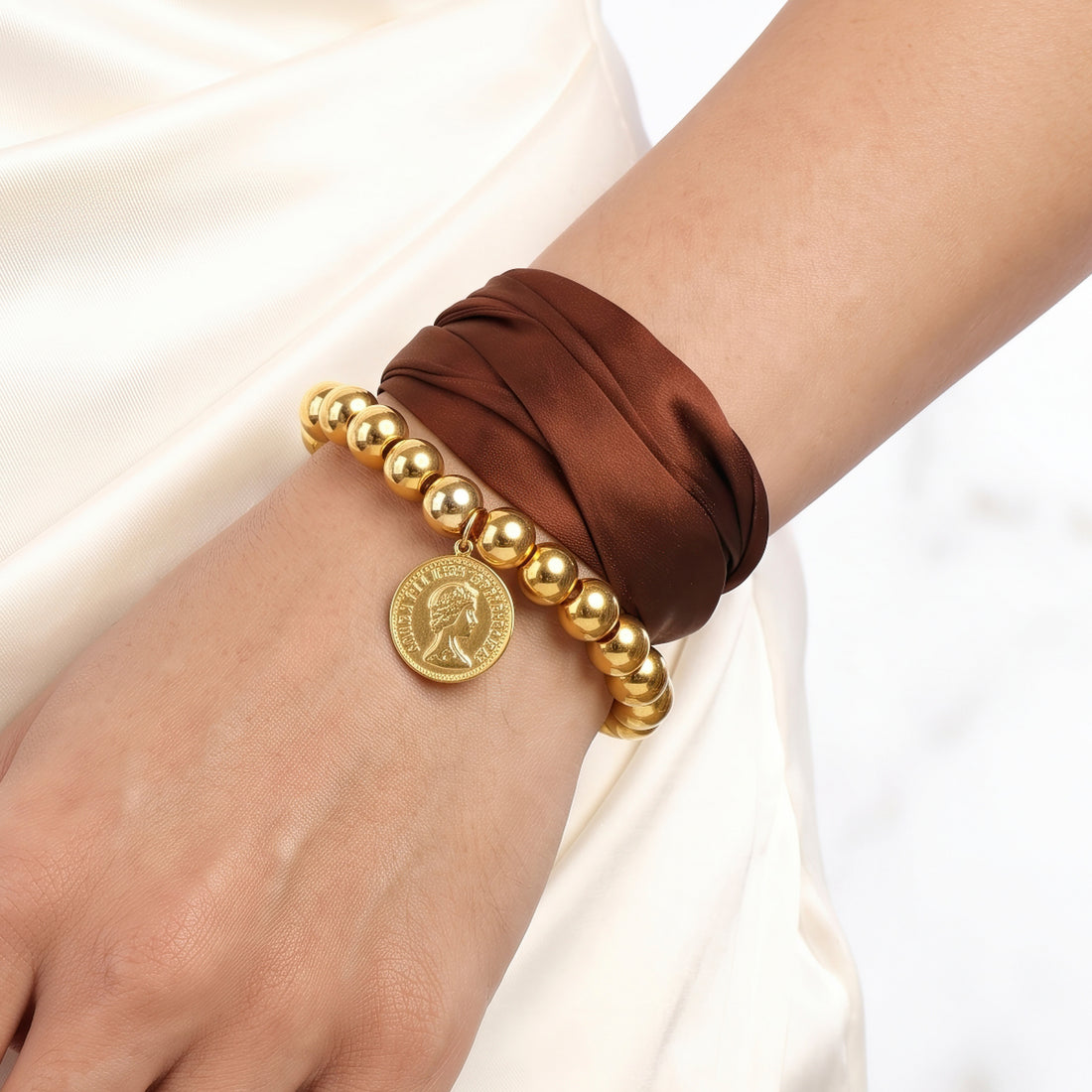 PRAO Necklace Anti-Tarnish Maroon Fabric Coin Choker